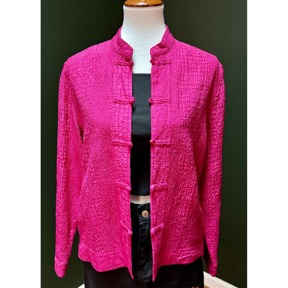 Chico's Pink Textured Mandarin Collar Button Front Jacket Women's Size‎ 1